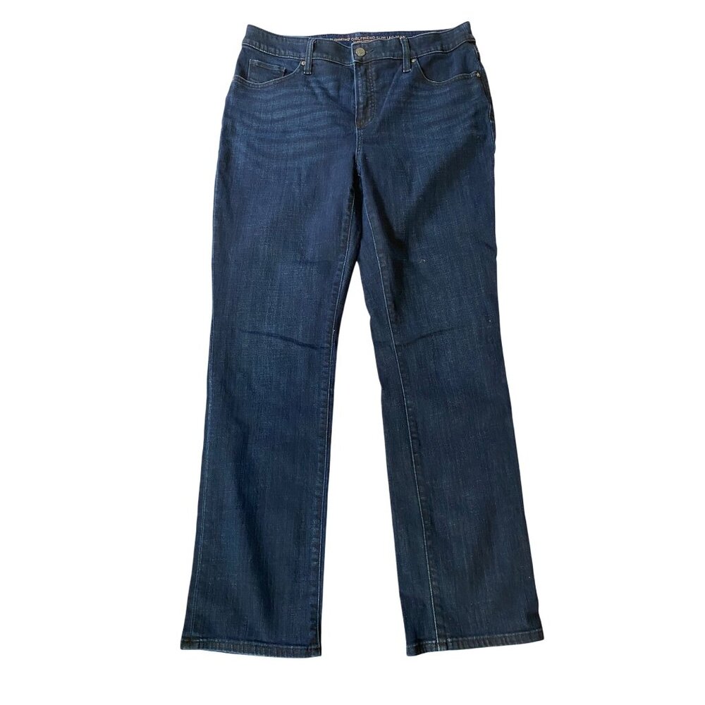 Chicos So Slimming Girlfriend Slim Leg Denim Jeans Dark Wash Stretch Size 8